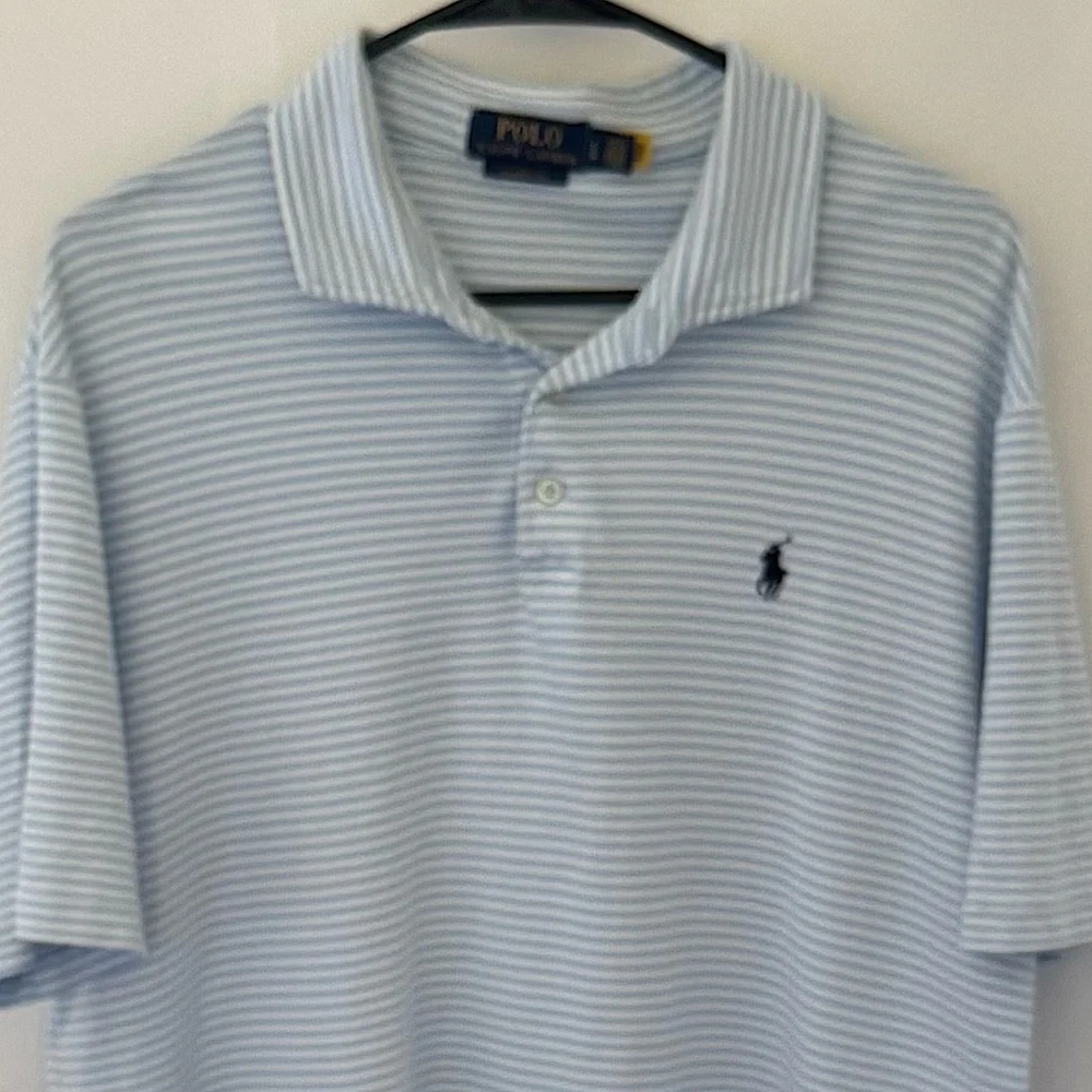 Polo Ralph Lauren Preppy Blue Striped Classic‎ Fit Short Sleeve Shirt, Size L